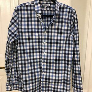 Express Men's Blue Plaid Dress Shirt